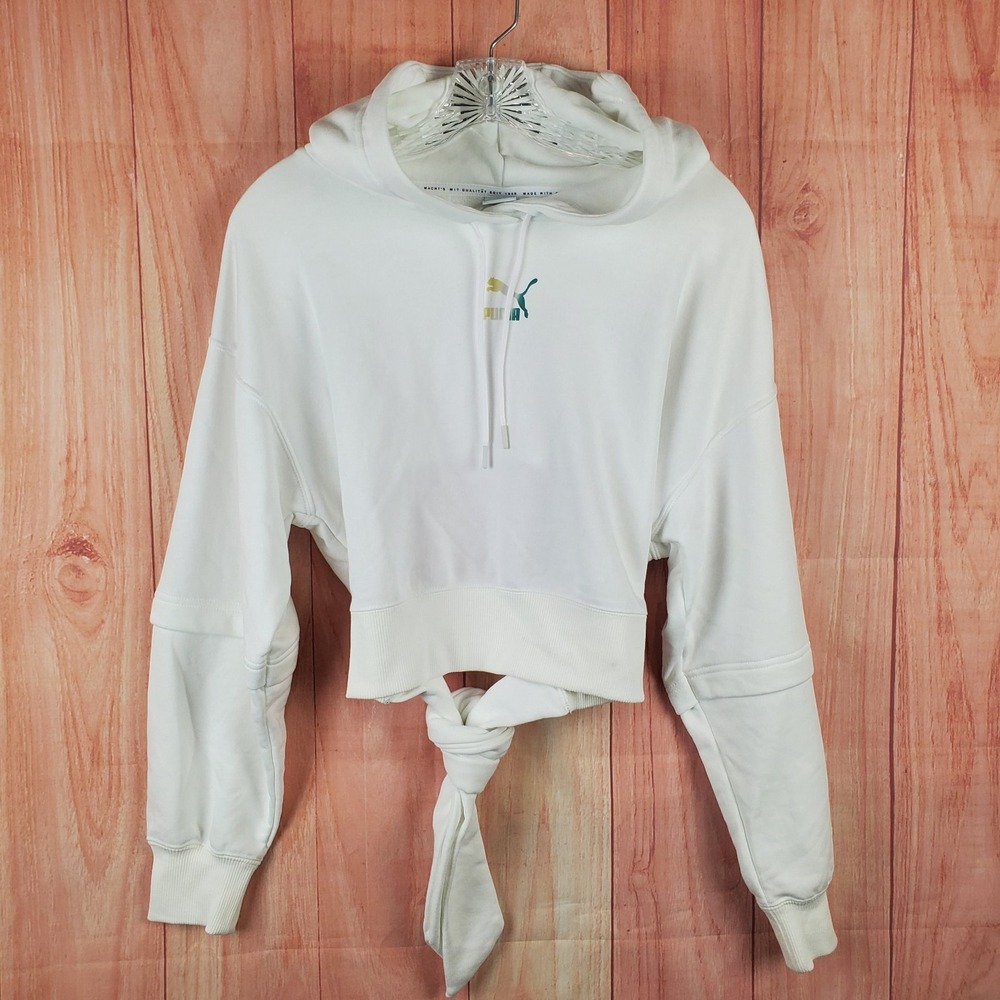 Puma Crystal Galaxy Cropped Hoodie Womens Small Cotton Stretch Relaxed Fit